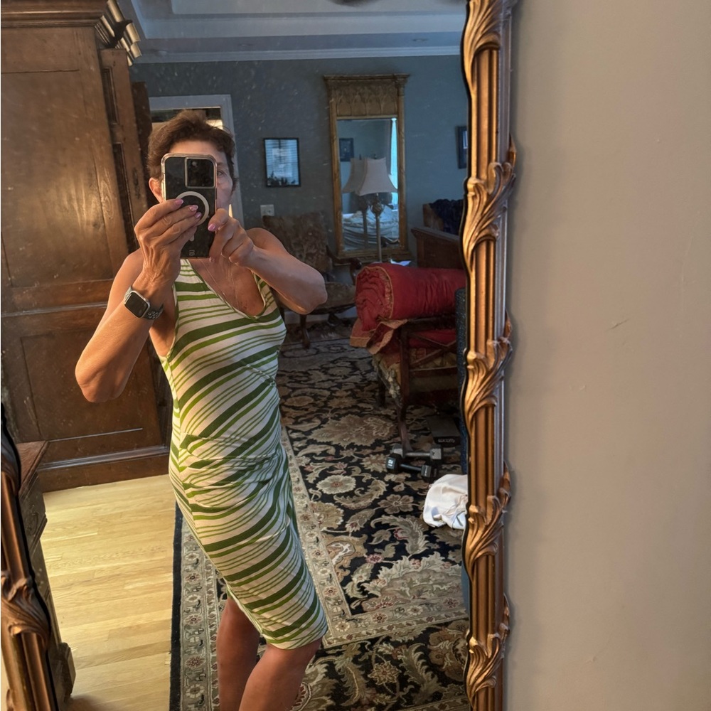 Max Studio Green Ruched One Shoulder Midi Dress